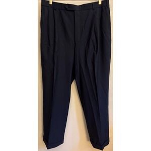 Brooks Brothers 346 Stretch Dress Pants Mens 38x31 Black Wool Pleated Cuffed